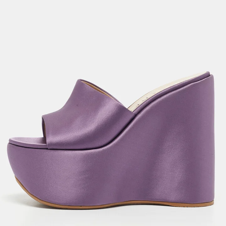 Casadei Light Purple Satin Platform Wedge Sandals Size 39.5