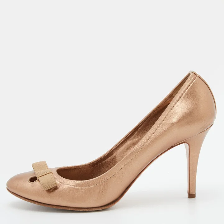 Casadei Metallic Leather Bow Pumps Size 38.5