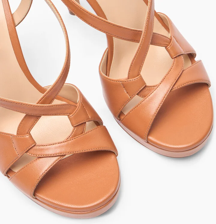 Casadei Michelle Leather Sandals - Woman Platforms Caramel 35 - Image 5