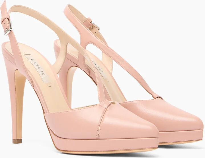 Casadei Michelle Leather Slingbacks - Woman Platforms Rosè 36 - Image 2