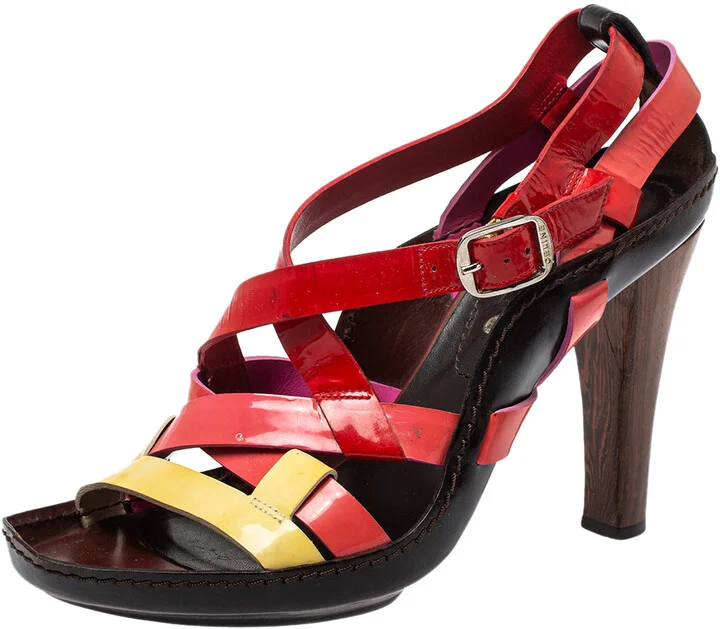 Casadei Multicolor Patent Leather Strappy Ankle Strap Sandals Size 40