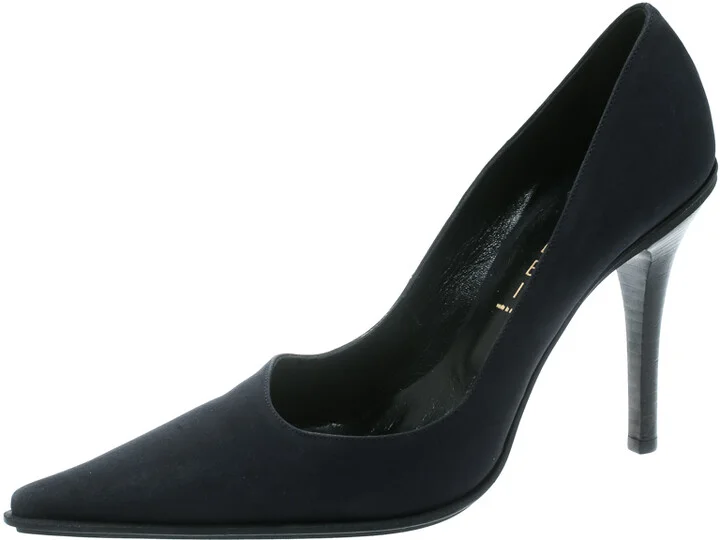 Casadei Navy Blue Satin Pointed Toe Pumps Size 38.5