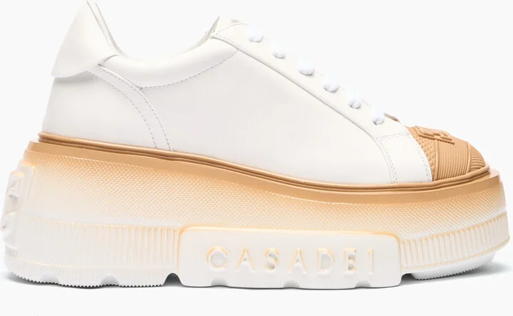 Casadei Nexus Toe Cap Sneakers - Woman Sneakers White And Hazelnut 40.5