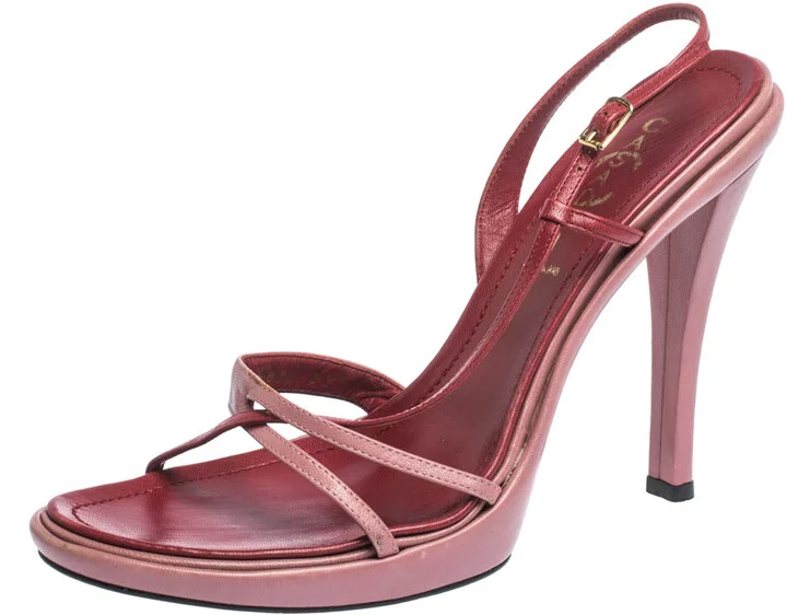 Casadei Pink Leather Cross Strap Slingback Platform Sandals Size 39