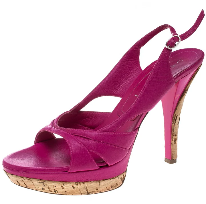 Casadei Pink Leather Slingback Platform Sandals Size 39