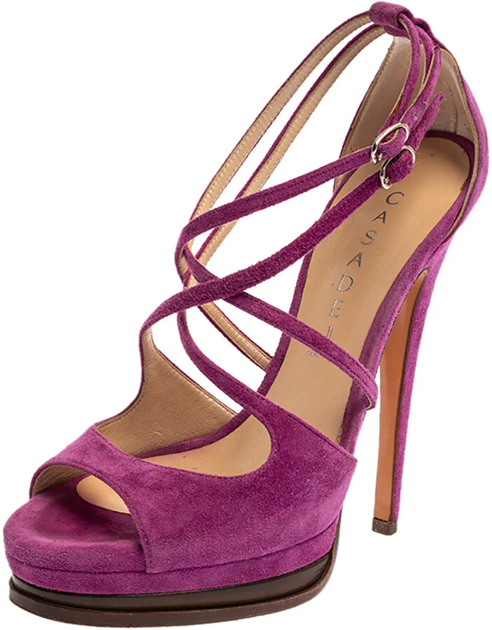 Casadei Purple Suede Cross Strap Platform Sandals Size 36
