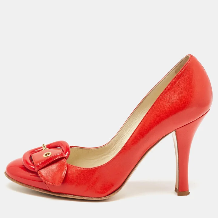 Casadei Red Leather Buckle Detail Pumps Size 37