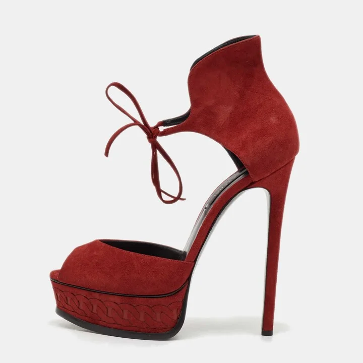 Casadei Red Suede Camoscio Ankle Strap Sandals Size 40