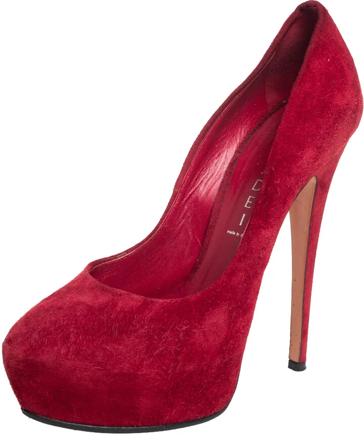 Casadei Red Suede Platform Pumps Size 37