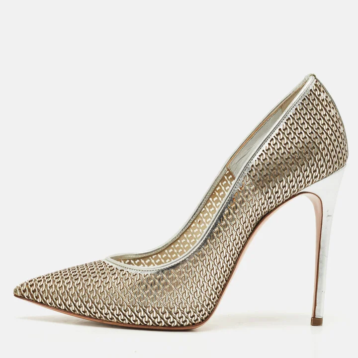 Casadei Silver Leather Pointed Toe Pumps Size 38