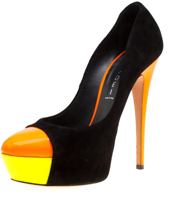 Casadei Tricolor Suede And Patent Leather Cap Toe Platform Pumps Size 39