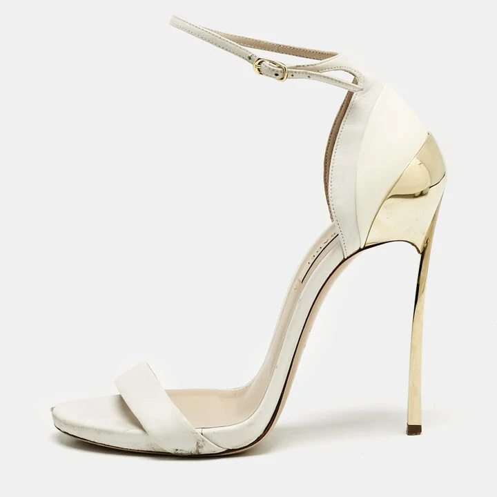 Casadei White Leather Blade Ankle Strap Sandals Size 37.5