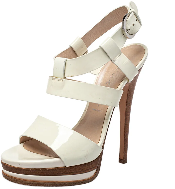 Casadei White Patent Leather Strappy Platform Sandals Size 36
