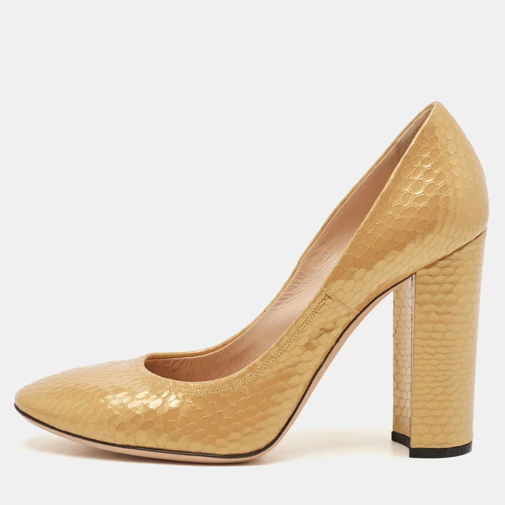 Casadei Yellow Python Embossed Leather Round Toe Pumps Size 37