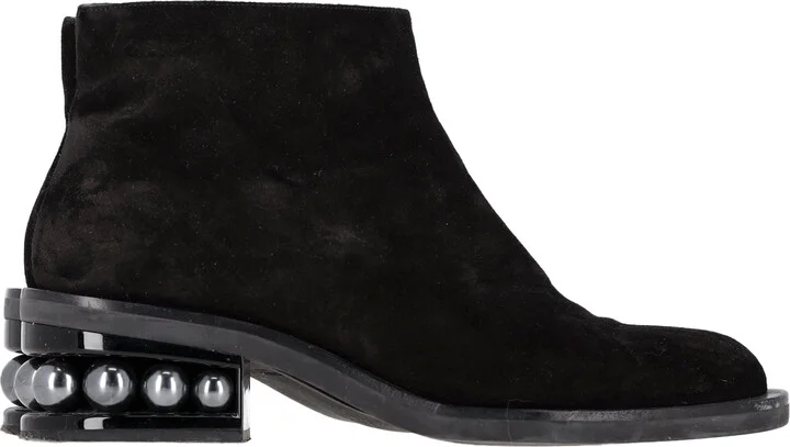 Casati Pearl-Embellished Ankle Boots in Black Suede