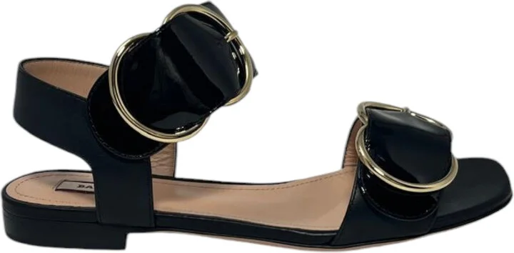Casila 6225702 Women's Black Lamb Leather Flat Sandals
