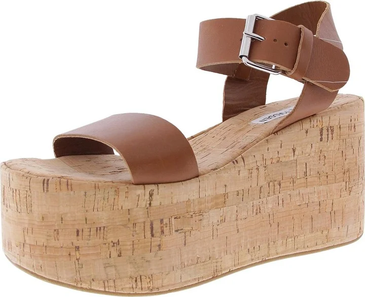 Caspian Womens Cork Leather Platform Sandals