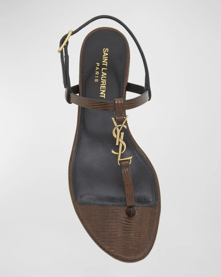 Cassandra Embossed YSL T-Strap Sandals - Image 2