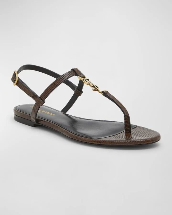 Cassandra Embossed YSL T-Strap Sandals - Image 9