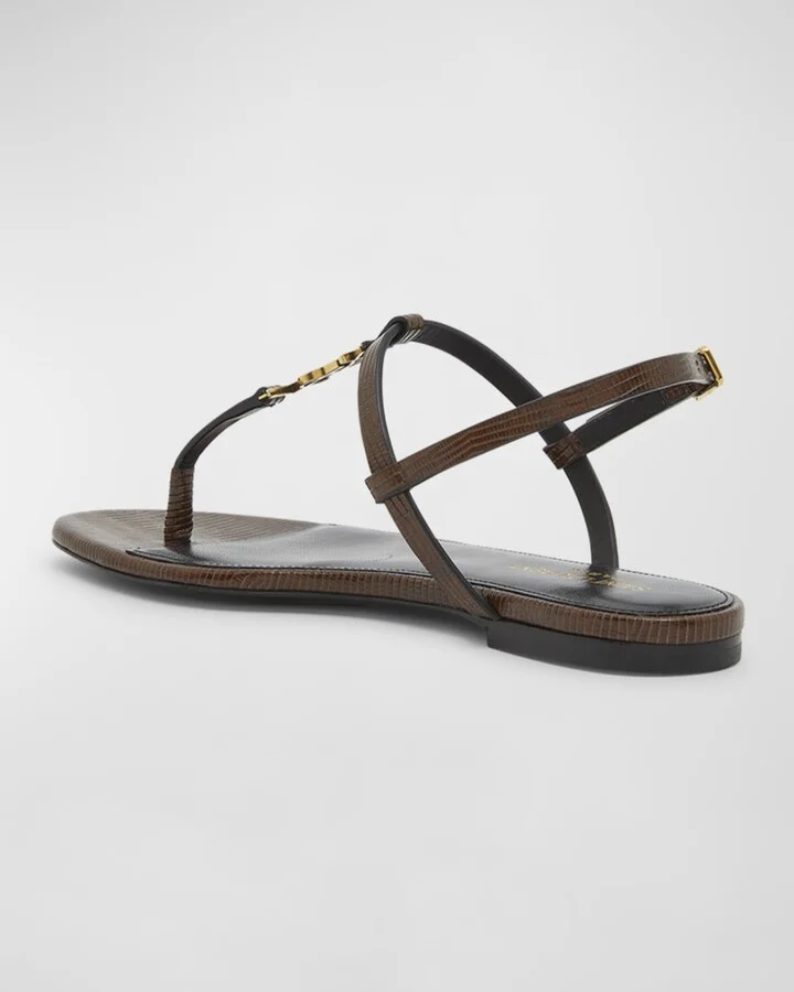 Cassandra Embossed YSL T-Strap Sandals - Image 10