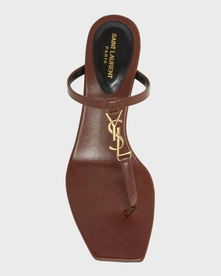 Cassandra Leather YSL Thong Mule Sandals - Image 2