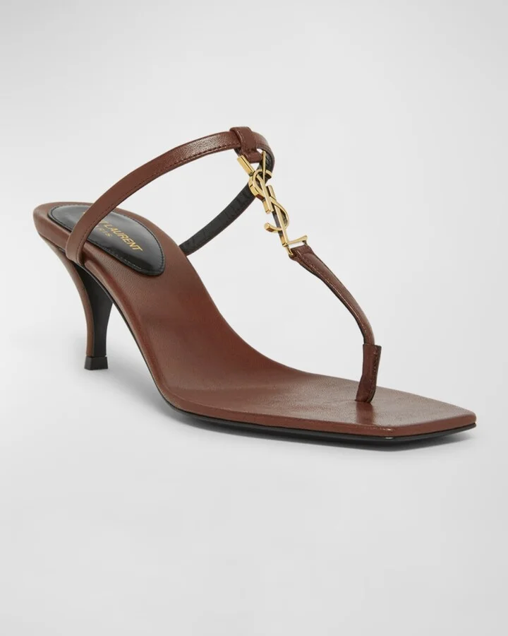 Cassandra Leather YSL Thong Mule Sandals - Image 4