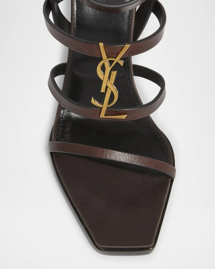 Cassandra Leather YSL Wedge Sandals - Image 3