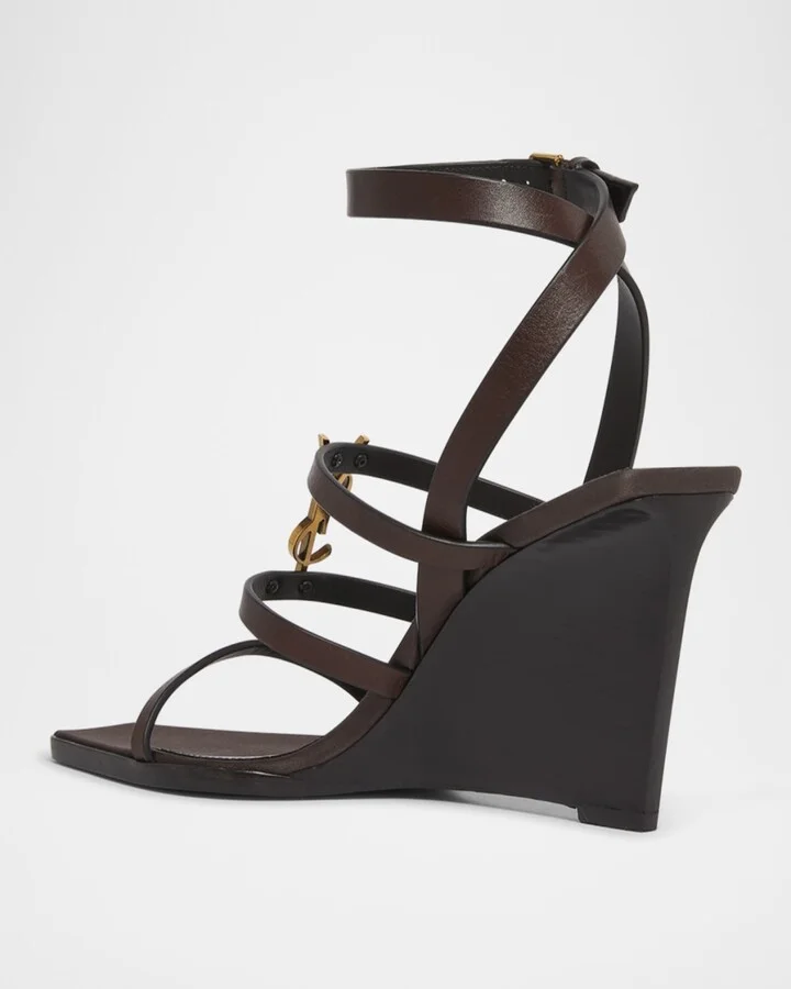 Cassandra Leather YSL Wedge Sandals - Image 4