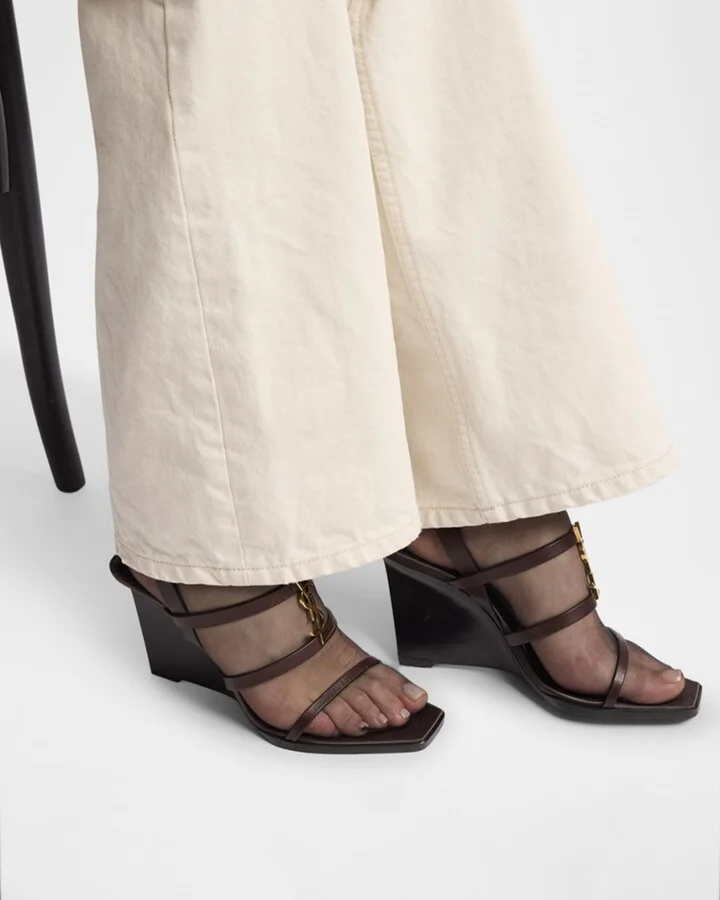 Cassandra Leather YSL Wedge Sandals - Image 10