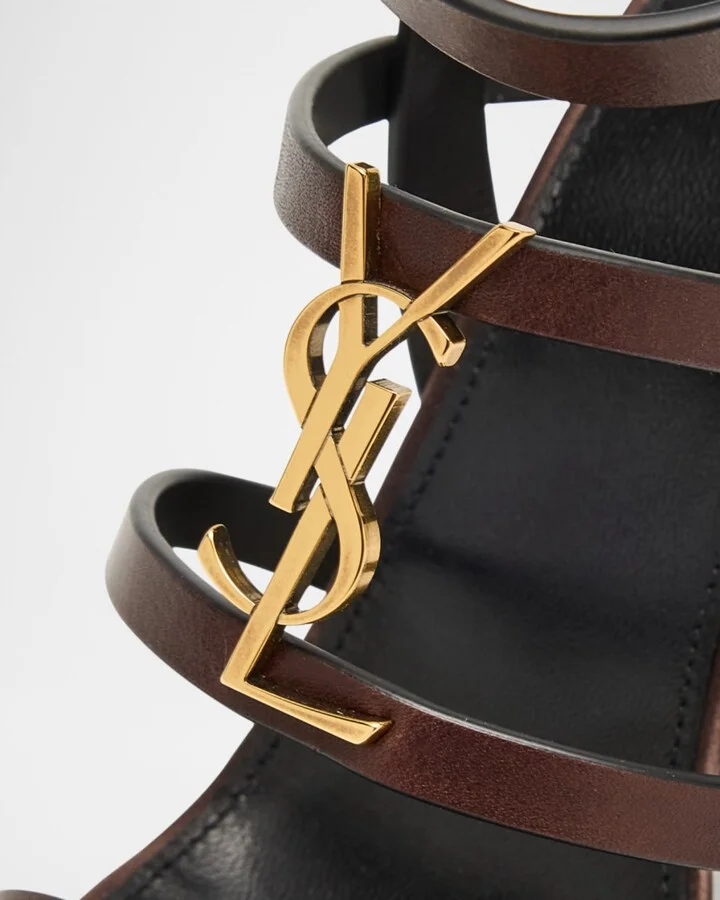 Cassandra Leather YSL Wedge Sandals - Image 11
