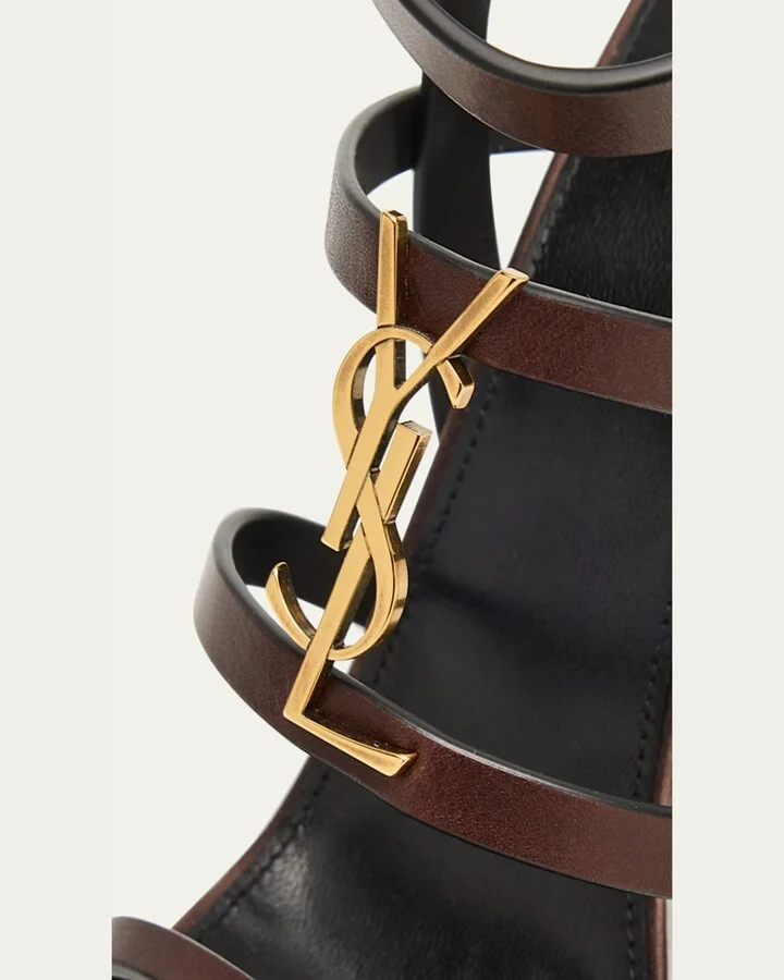 Cassandra Leather YSL Wedge Sandals - Image 2