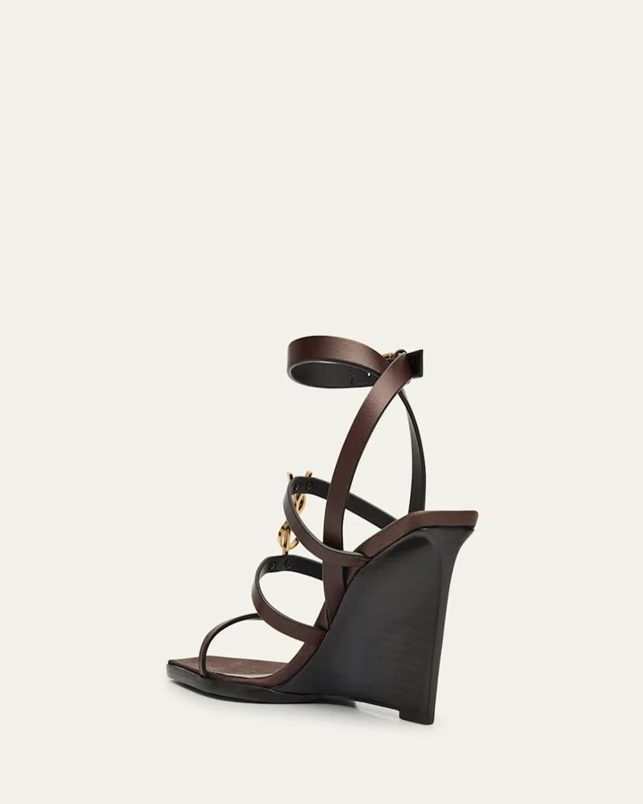 Cassandra Leather YSL Wedge Sandals - Image 4