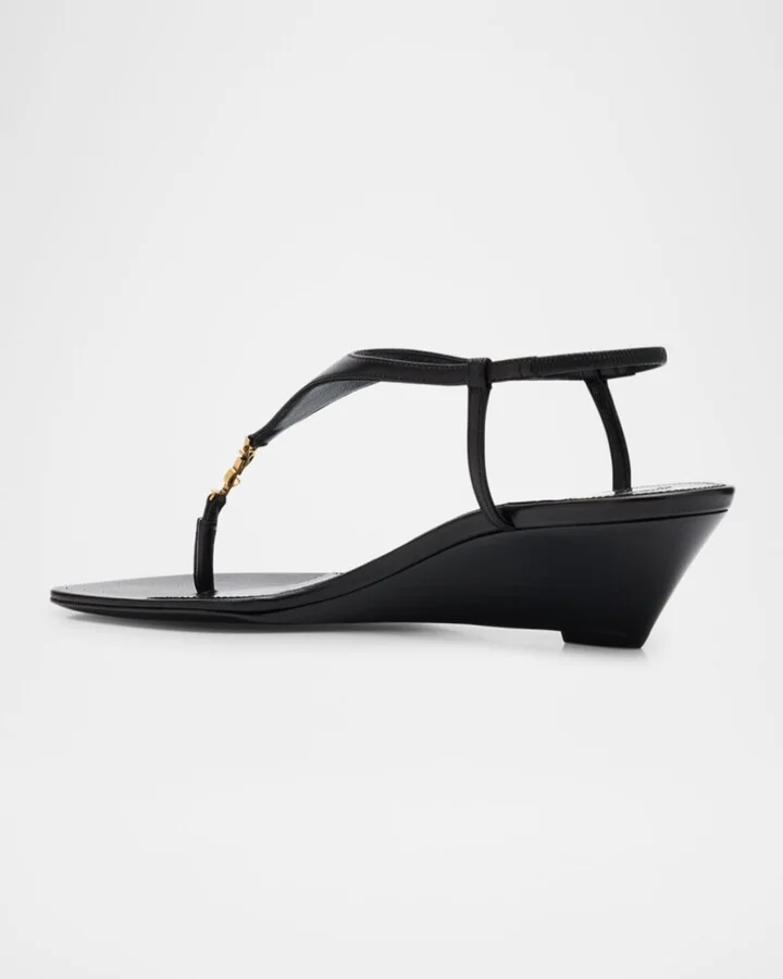 Cassandra Leather YSL Wedge Sandals - Image 3