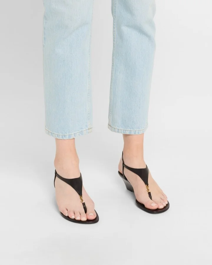 Cassandra Leather YSL Wedge Sandals - Image 5