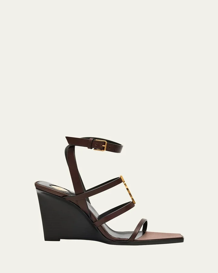 Cassandra Leather YSL Wedge Sandals