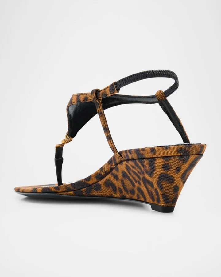 Cassandra Leopard YSL Wedge Sandals - Image 5