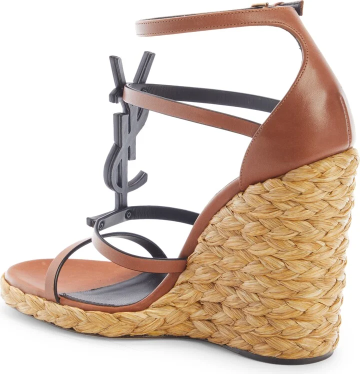 Cassandra YSL Logo Raffia Wedge Sandal - Image 2