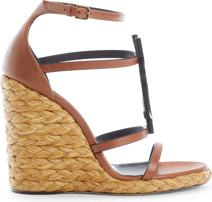 Cassandra YSL Logo Raffia Wedge Sandal - Image 3