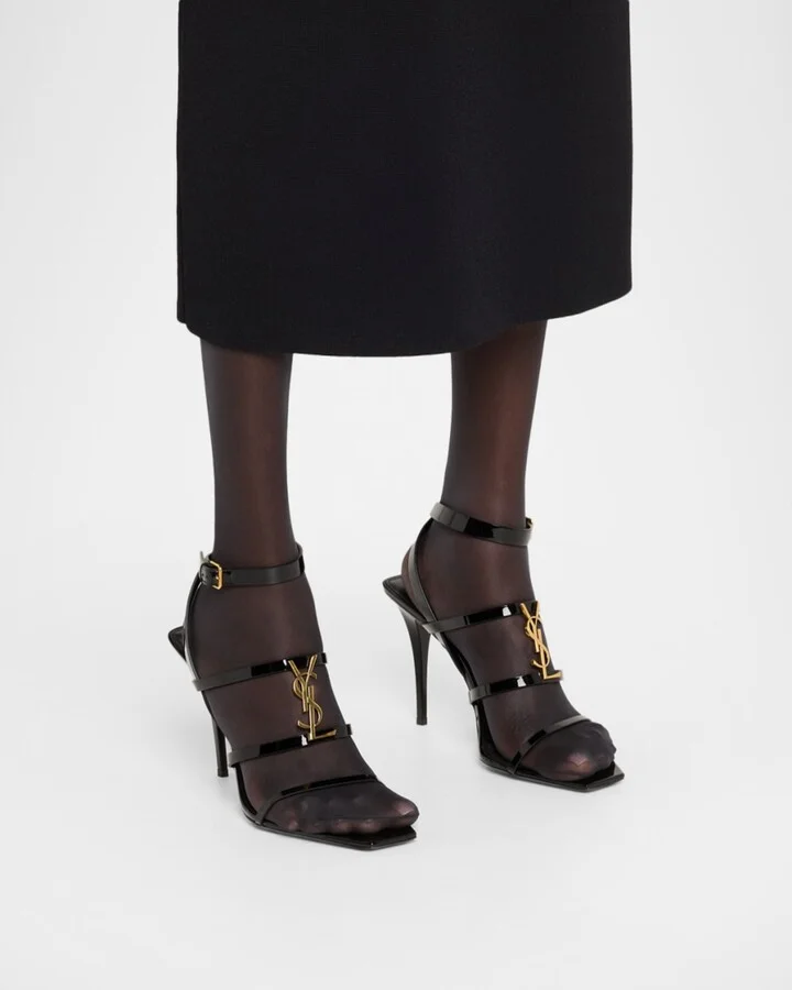 Cassandra YSL Medallion Leather Stiletto Sandals - Image 2