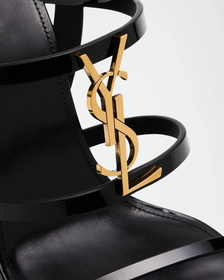 Cassandra YSL Medallion Leather Stiletto Sandals - Image 6