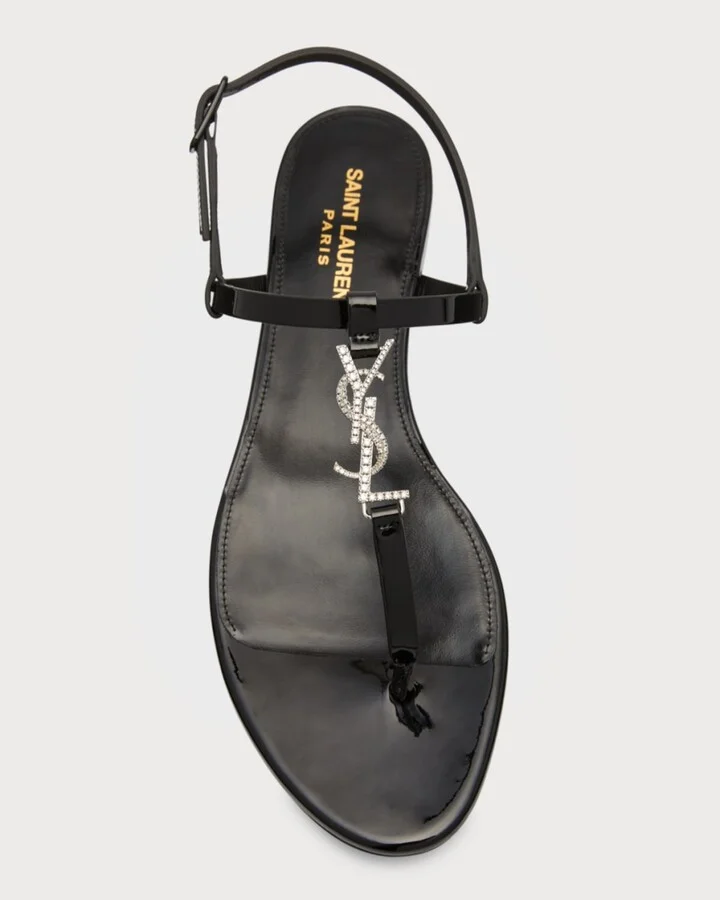 Cassandra YSL Strass Medallion Flat Sandals - Image 10