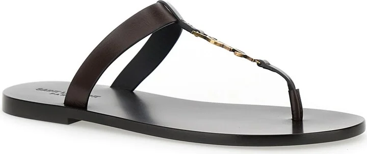 'cassandre' Brown Flat Sandals With A T-strap In Leather Woman - Image 2
