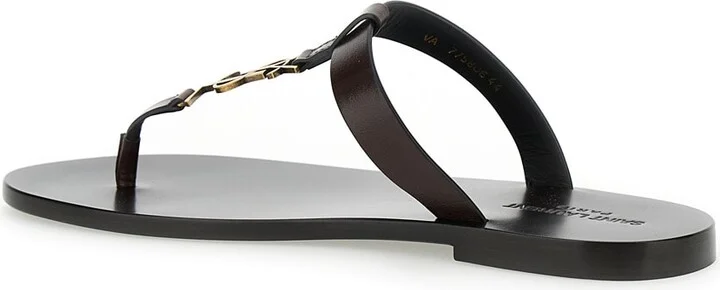 'cassandre' Brown Flat Sandals With A T-strap In Leather Woman - Image 3