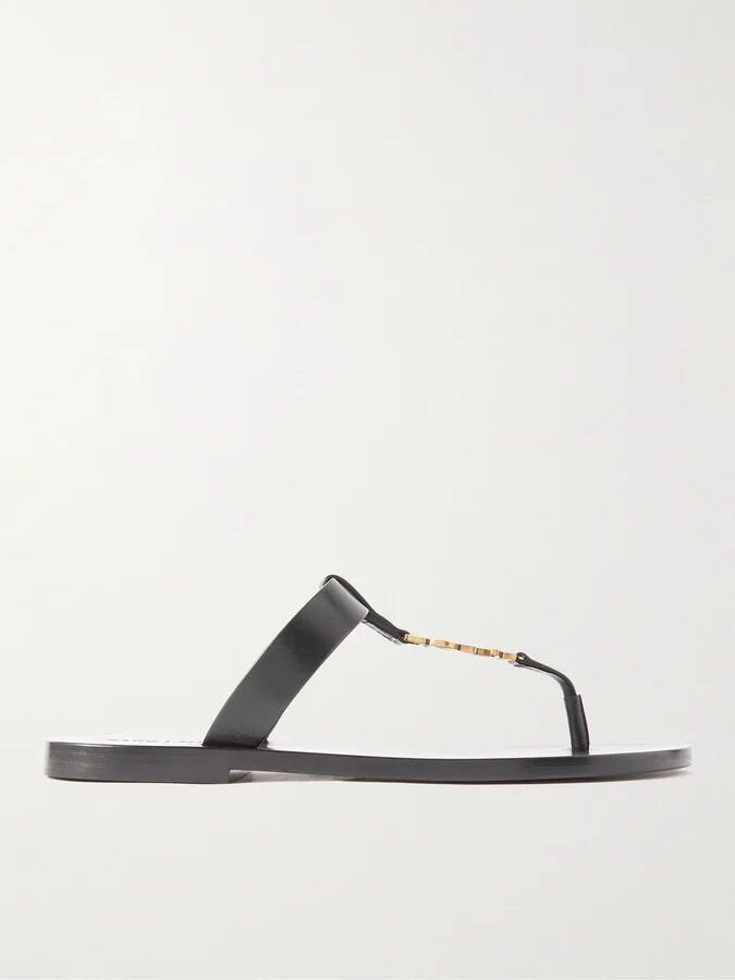 Cassandre Logo-Embellished Leather Sandals