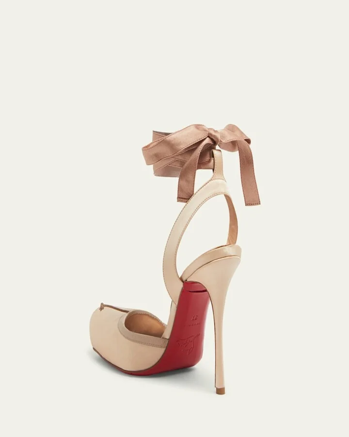 Cassia Silk Ankle-Tie Red Sole Ballerina Pumps - Image 2