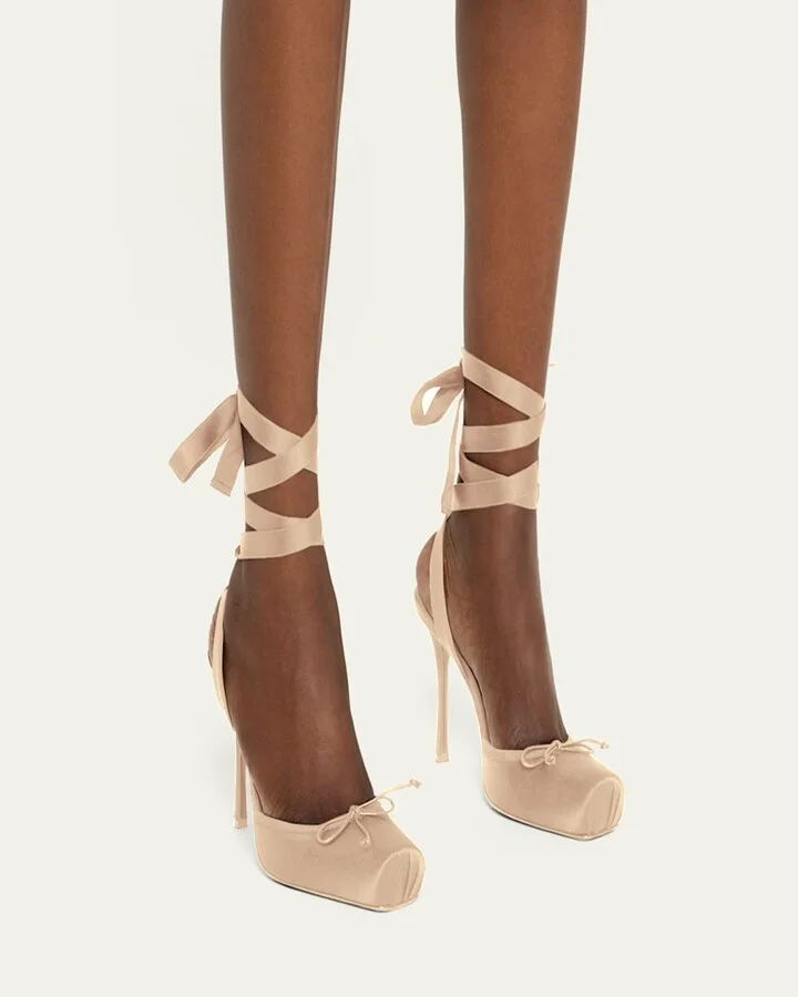 Cassia Silk Ankle-Tie Red Sole Ballerina Pumps - Image 5