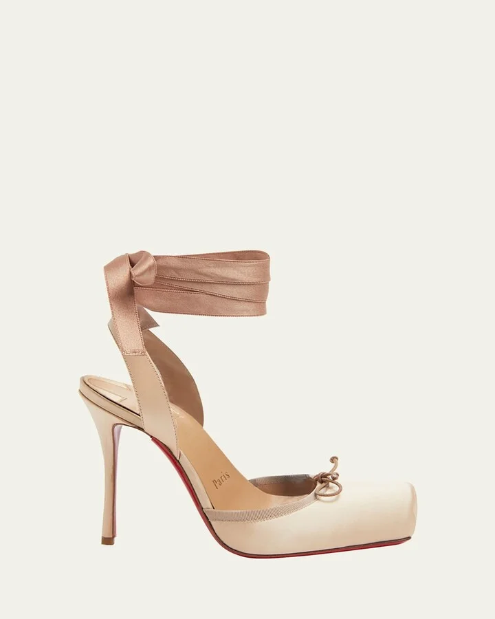 Cassia Silk Ankle-Tie Red Sole Ballerina Pumps