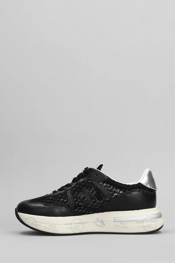 Cassie Sneakers In Black Leather And Fabric - Image 3