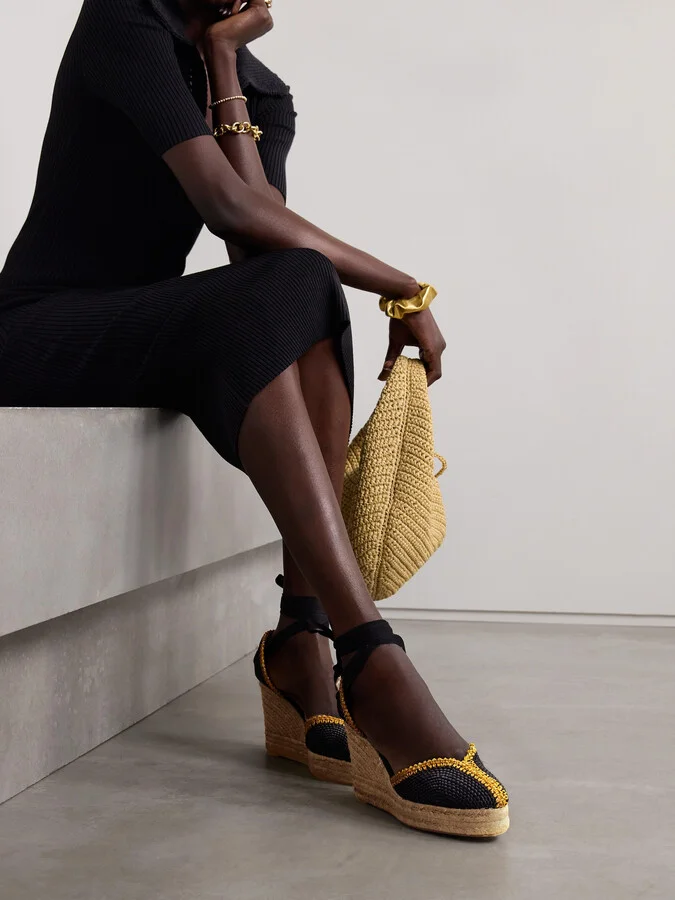CASTAÑER - Couer 80 Lurex-trimmed Canvas Wedge Espadrilles - Black - Image 2