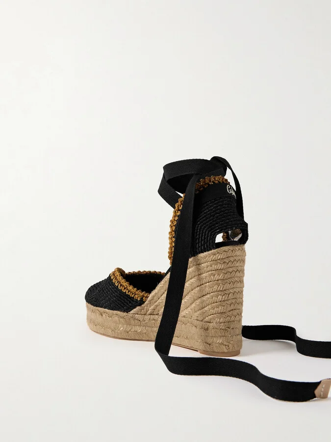 CASTAÑER - Couer 80 Lurex-trimmed Canvas Wedge Espadrilles - Black - Image 3